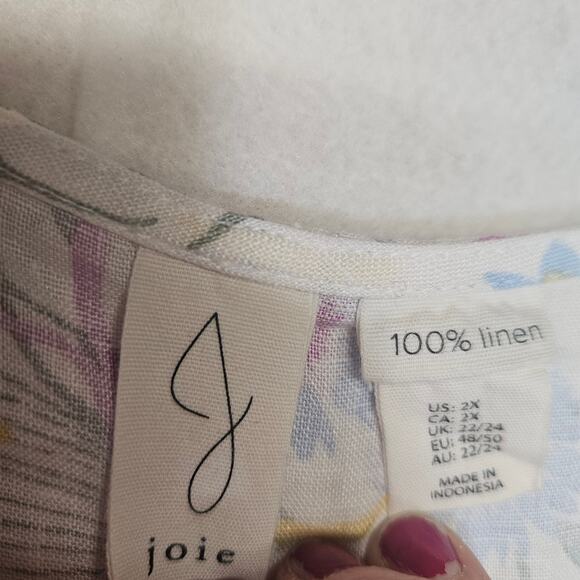 Joie Plus Size Floral White 100% Linen Dress with Flutter Sleeves - Picture 4 of 7